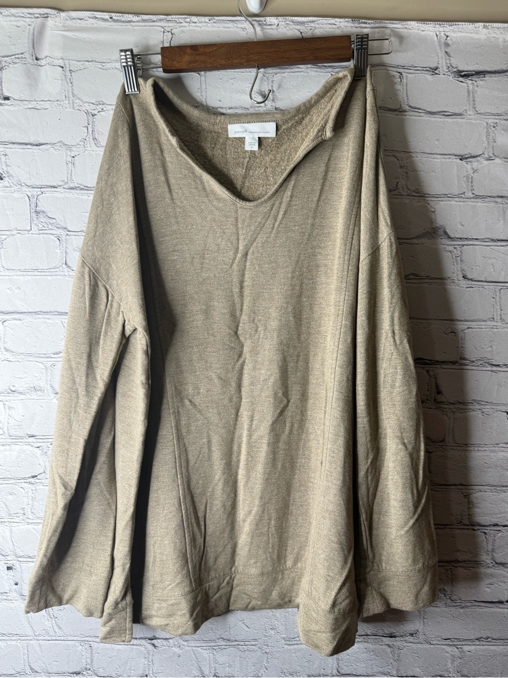 J Jill tranquility fleece Cozy Neutral V-Neck Sweater Top small